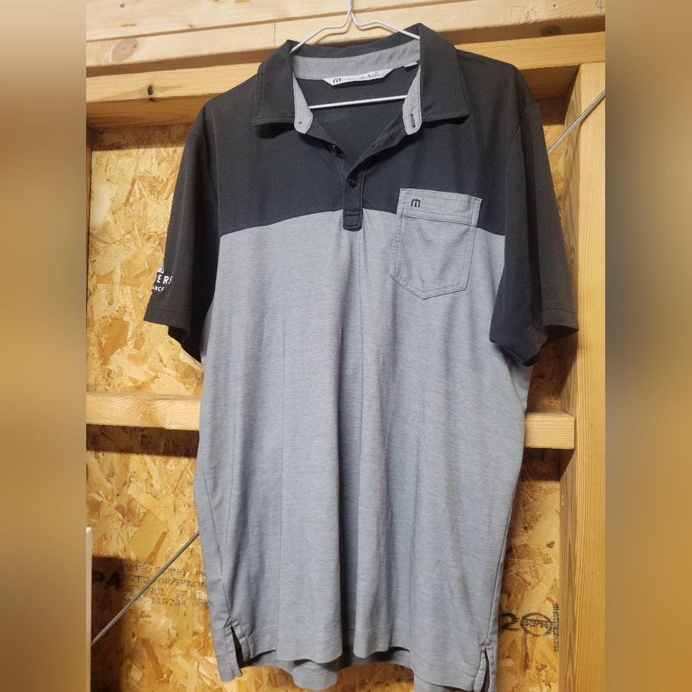Travis Mathew X Farmers Insurance Logo Men's Black and Gray Polo Shirt Size Larg